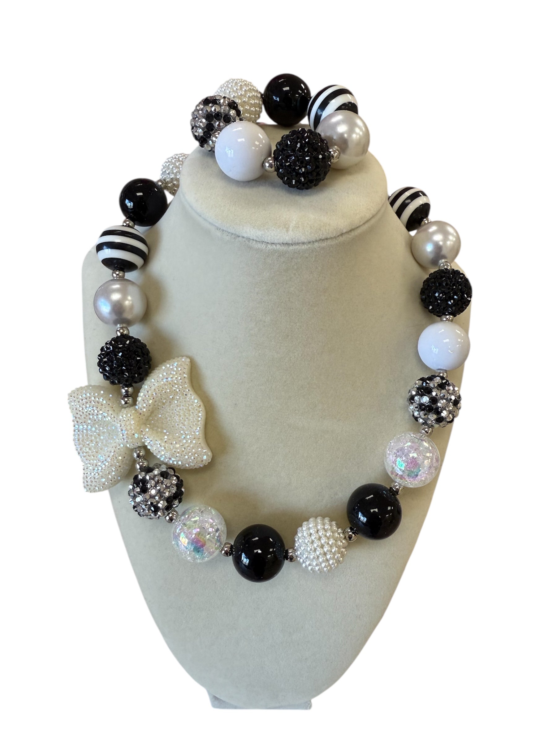 Black/White Bow Bubble Necklace/ bracelet